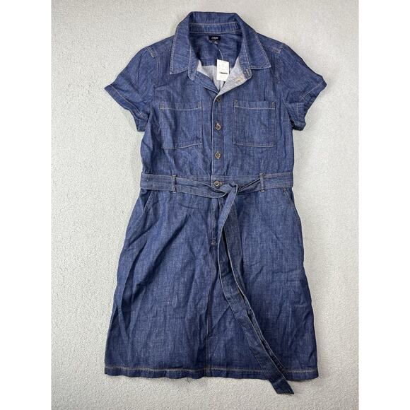 J. Crew Factory Dresses & Skirts - J Crew Mini Shirt Dress Chambray Utility Dress Womens 12 Dark Wash Short Sleeve